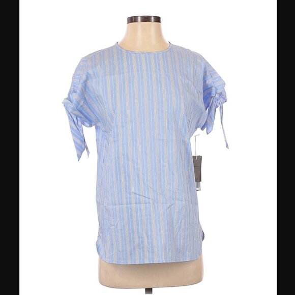 Nordstrom Signature Top XS NWT Tie-Sleeve Striped Luxury Spring Pastel Blue - Picture 3 of 10